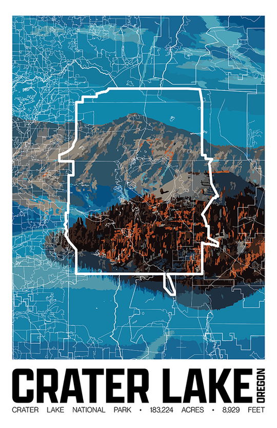 Crater Lake National Park – Perimeter Map Print
