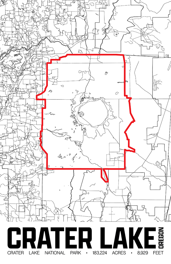 Crater Lake National Park – Perimeter Map Print