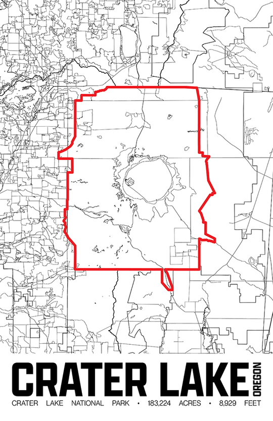 Crater Lake National Park – Perimeter Map Print