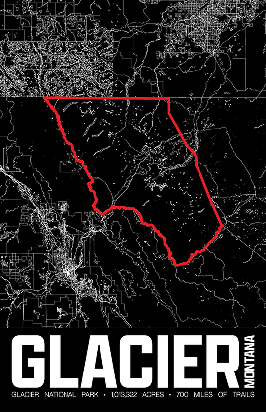 Glacier National Park – Perimeter Map Print