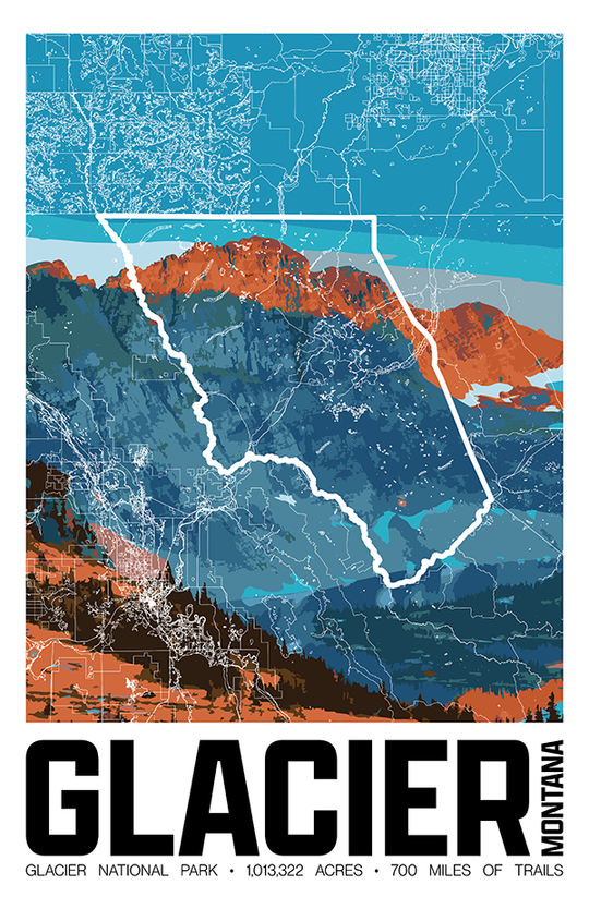 Glacier National Park – Perimeter Map Print