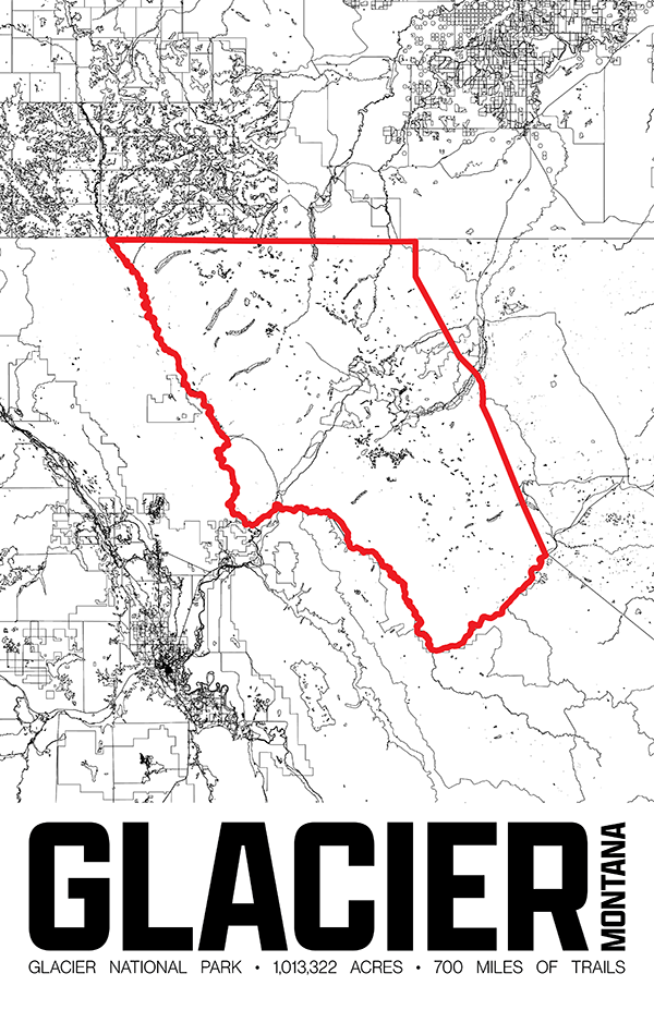 Glacier National Park – Perimeter Map Print