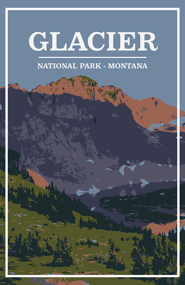 Glacier National Park Print | Vintage Style