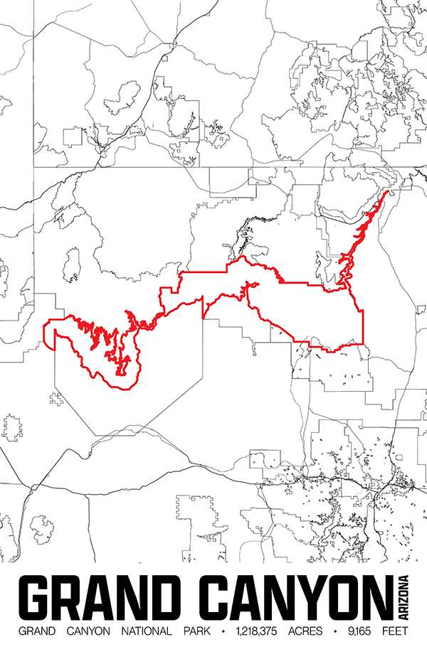Grand Canyon National Park – Perimeter Map Print