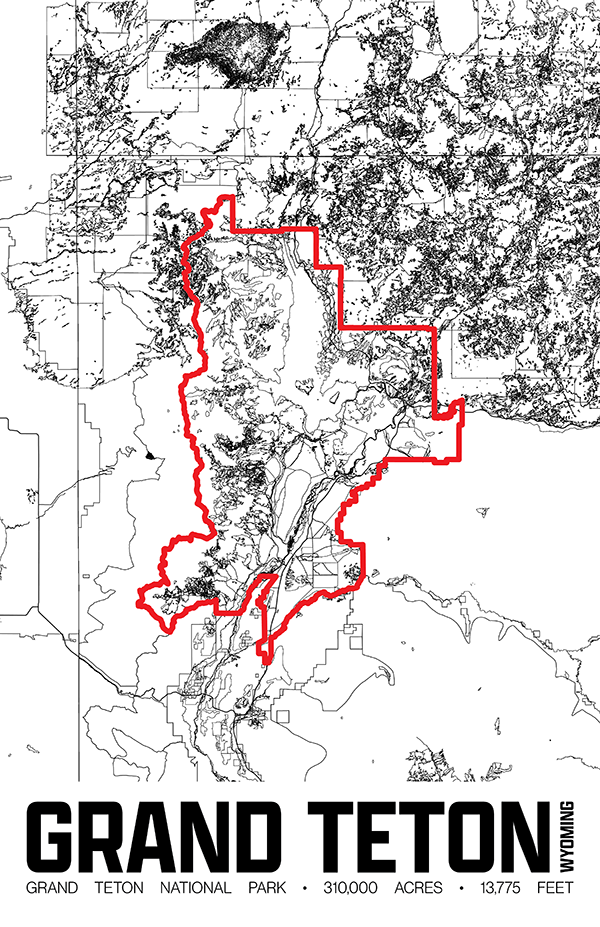 Grand Teton National Park – Perimeter Map Print
