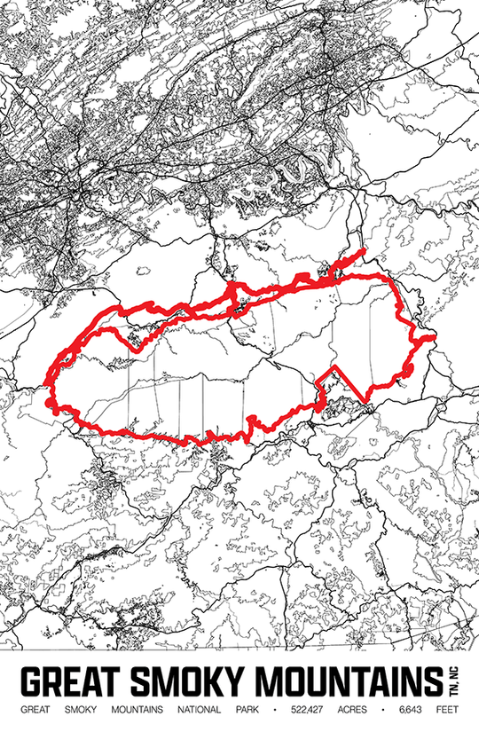 Great Smoky Mountains National Park – Perimeter Map Print