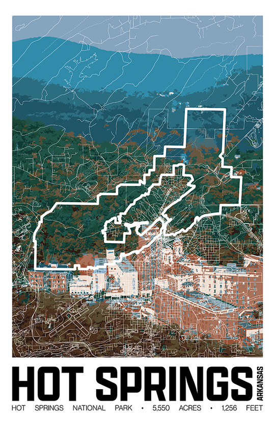 Hot Springs National Park – Perimeter Map Print