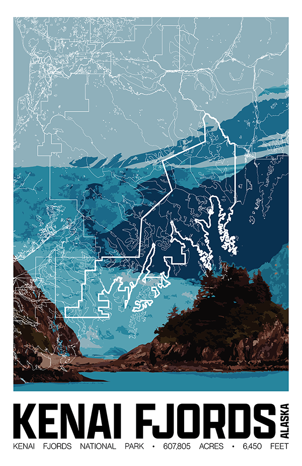 Kenai Fjords National Park – Perimeter Map Print