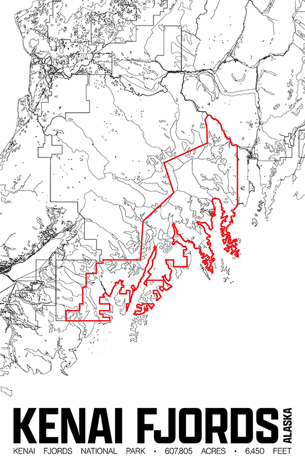 Kenai Fjords National Park – Perimeter Map Print