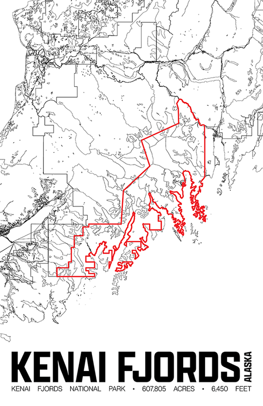 Kenai Fjords National Park – Perimeter Map Print