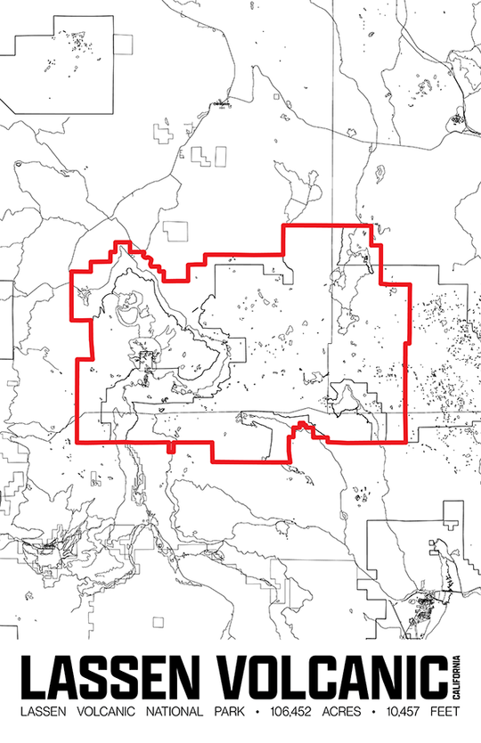 Lassen Volcanic National Park – Perimeter Map Print