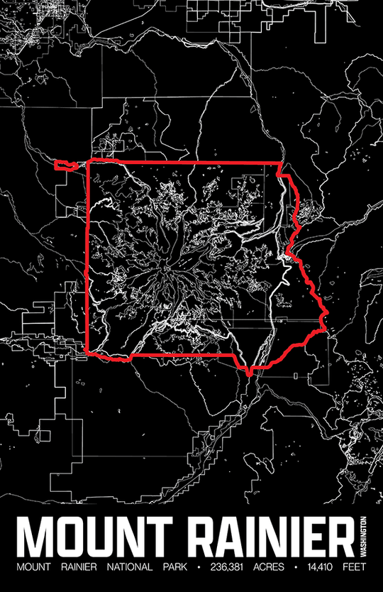 Mount Rainier National Park – Perimeter Map Print