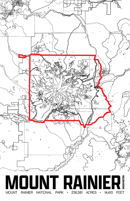 Mount Rainier National Park – Perimeter Map Print