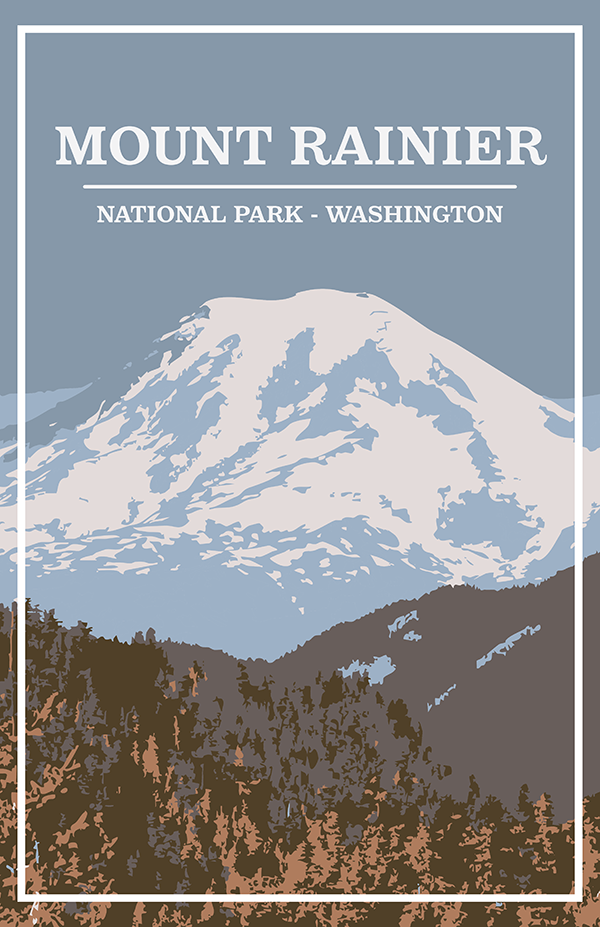 Mount Rainier National Park Print | Vintage Style