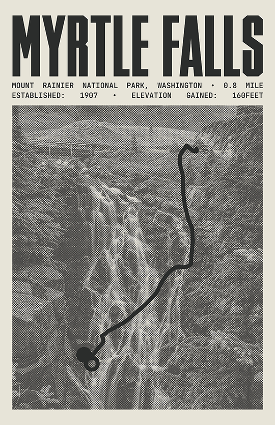 Myrtle Falls Viewpoint Poster | Mount Rainier National Park Prints