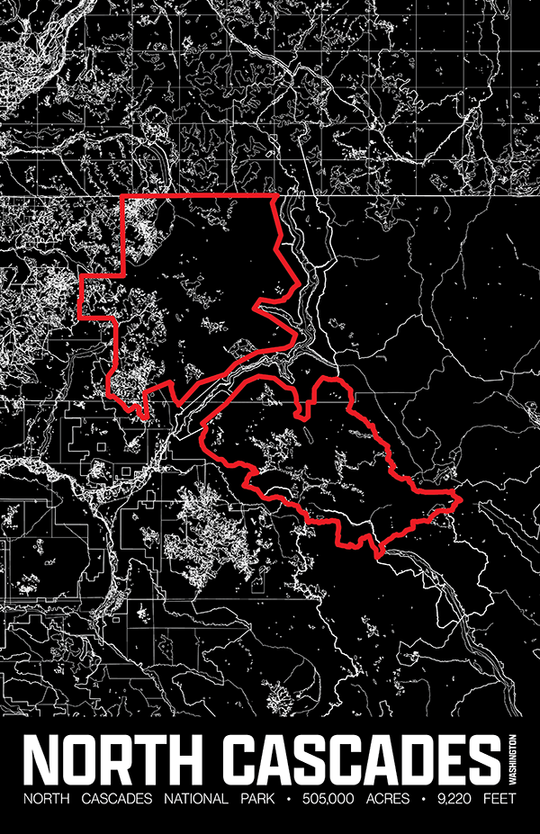 North Cascades National Park – Perimeter Map Print