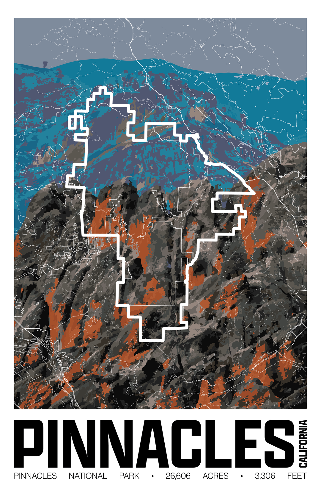 Pinnacles National Park – Perimeter Map Print