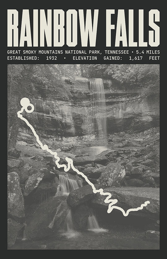 Rainbow Falls Trail Poster | Great Smoky Mountains National Park Prints