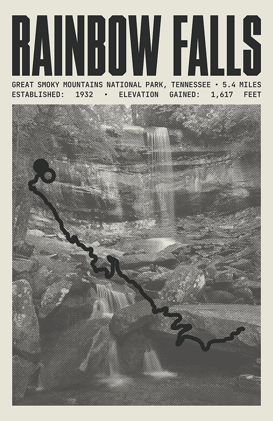 Rainbow Falls Trail Poster | Great Smoky Mountains National Park Prints