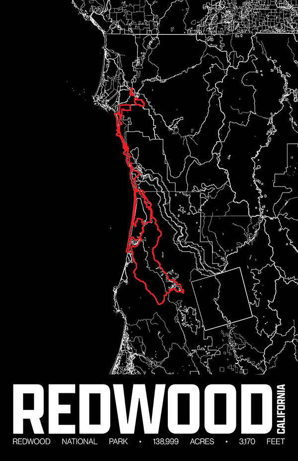 Redwood National Park – Perimeter Map Print