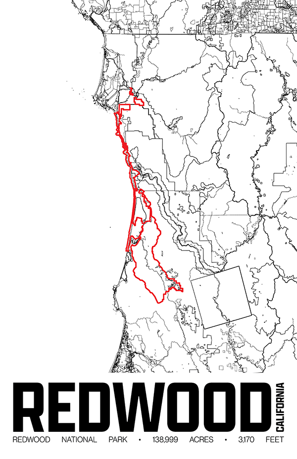 Redwood National Park – Perimeter Map Print