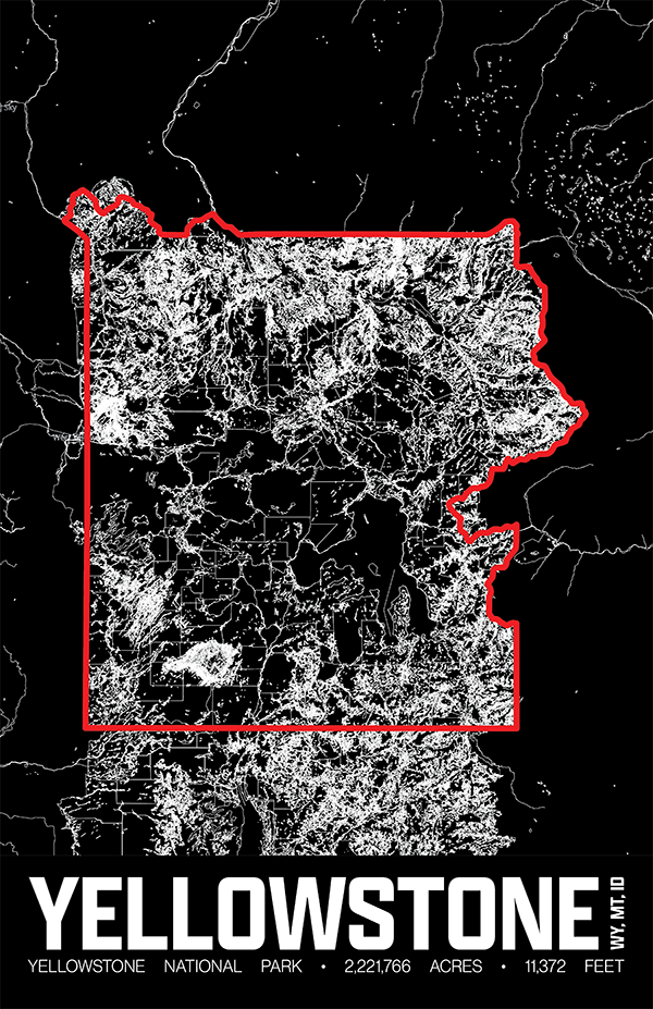 Yellowstone National Park – Perimeter Map Print