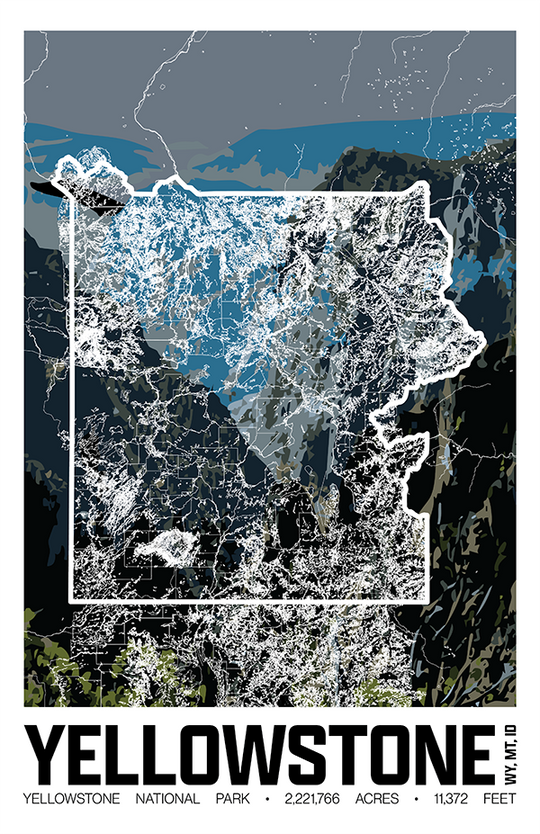 Yellowstone National Park – Perimeter Map Print