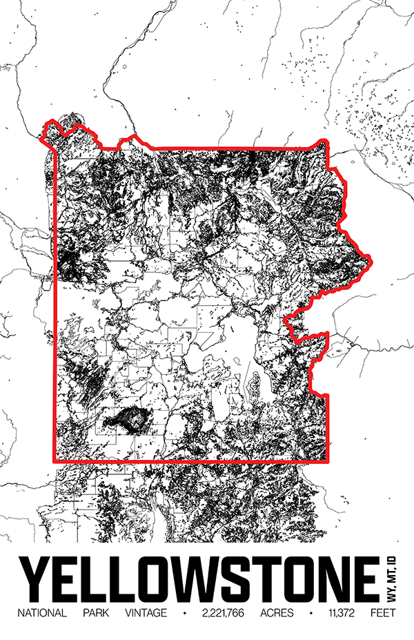 Yellowstone National Park – Perimeter Map Print