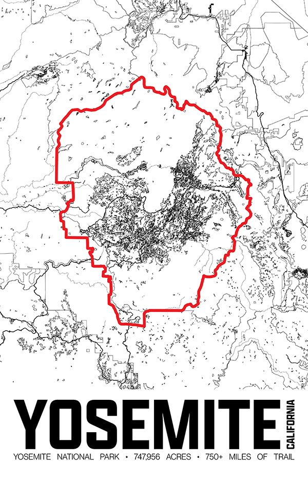 Yosemite National Park – Perimeter Map Print