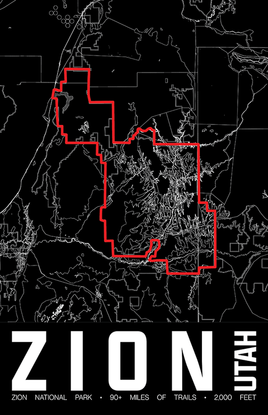 Zion National Park – Perimeter Map Print