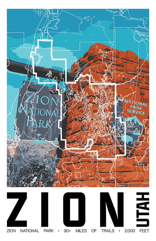 Zion National Park – Perimeter Map Print
