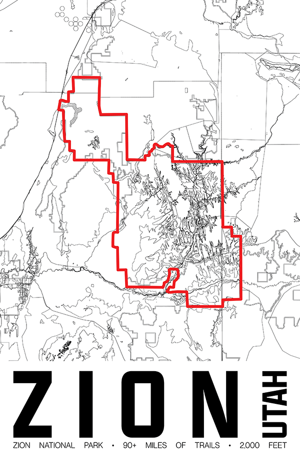 Zion National Park – Perimeter Map Print