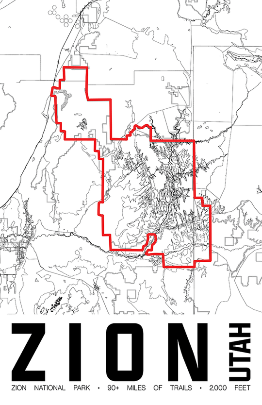 Zion National Park – Perimeter Map Print
